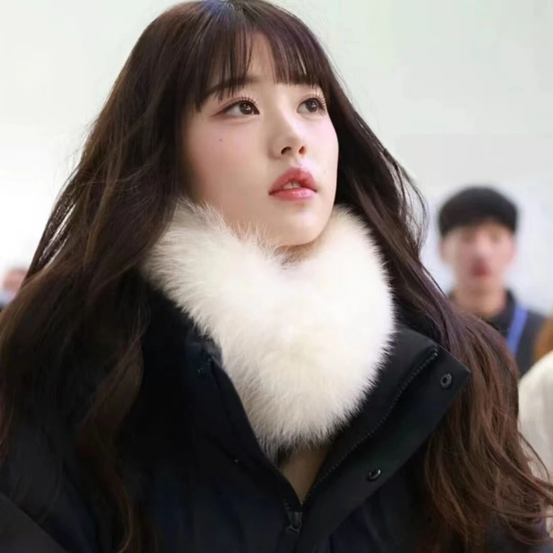 张元英同款狐狸毛围巾仿皮草围脖女秋冬脖套双面加厚保暖毛领围脖