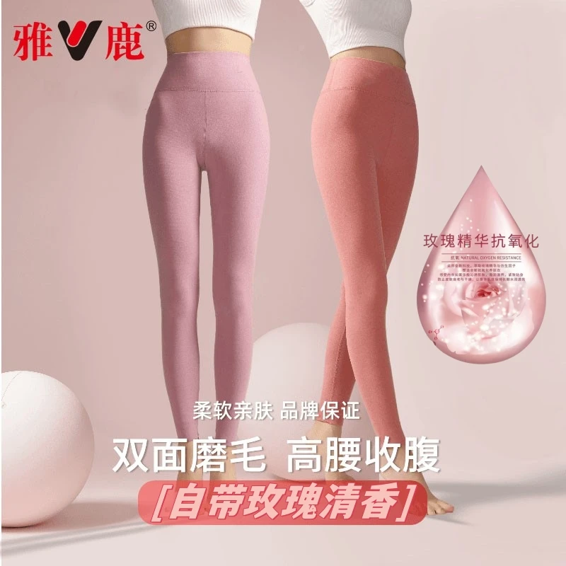 V/雅鹿秋裤女士玫瑰精油保暖裤高腰无痕秋冬季加绒加厚薄款打底裤