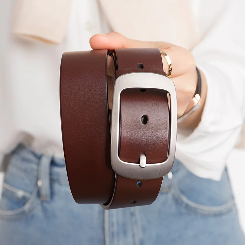 牛当家女士腰带真皮牛仔裤带头层牛皮青年休闲简约皮带女针扣宽款