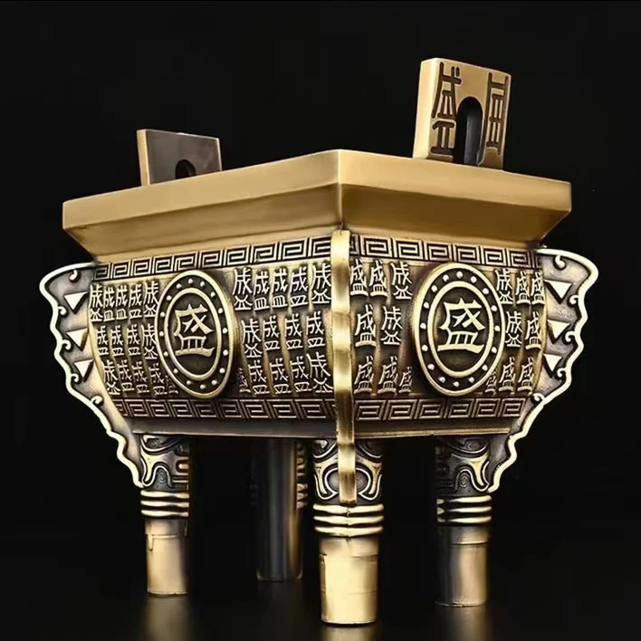 黄铜四足盛鼎香炉摆件铜香炉仿古摆件