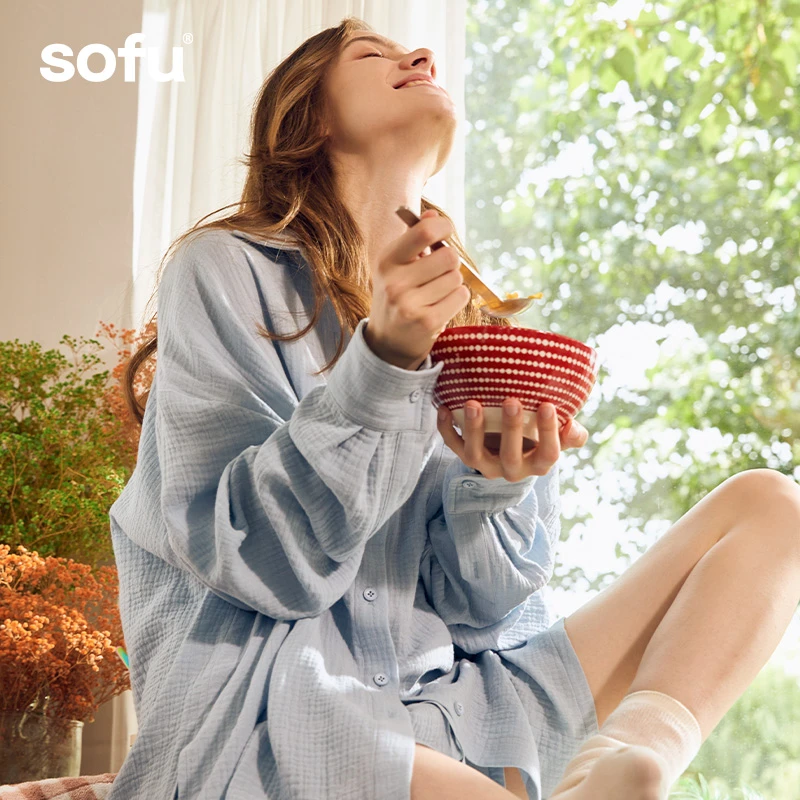 【活动】sofu【A类】双层棉纱宽松透气家居服套装抗菌居家服睡衣女
