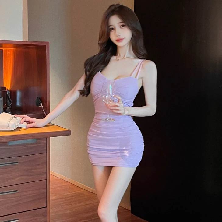 纯欲甜辣妹性感网纱紧身包臀连衣裙女小个子收腰显瘦深V领吊带裙