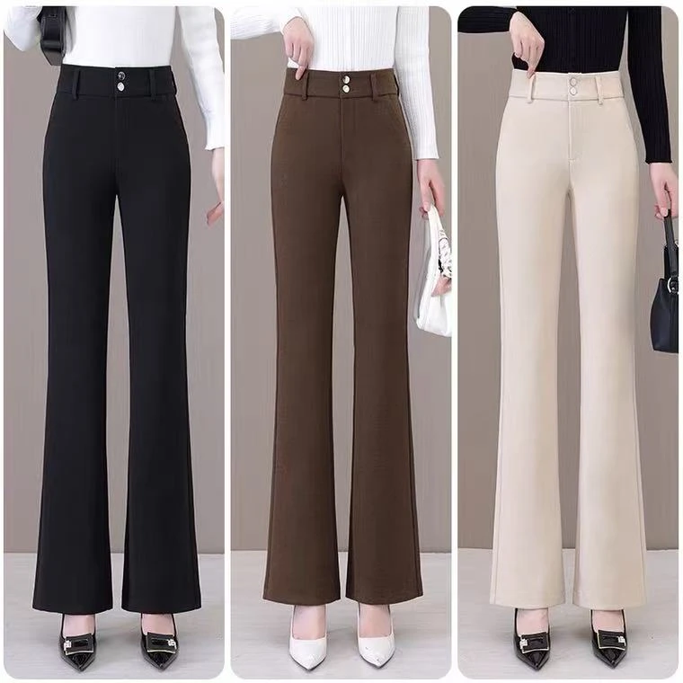 7709冬季毛呢微喇休闲裤加厚高腰修身