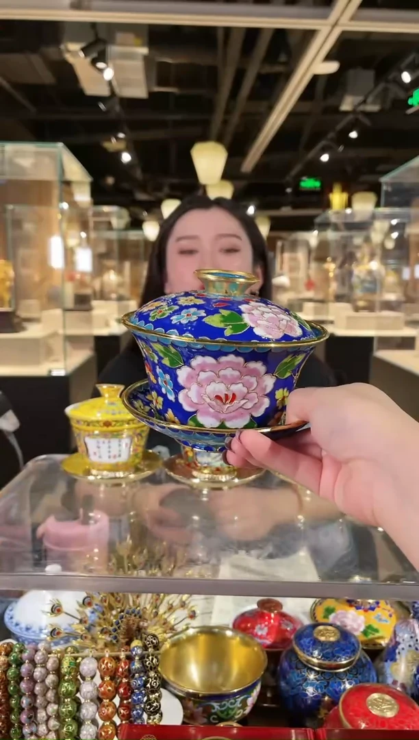 【闪购商品】景泰蓝5寸花丝盖碗蓝色