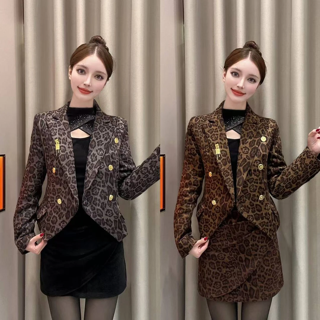 2025早春新款 夹棉厚款豹纹西装外套时尚气质显瘦百搭长袖小西服