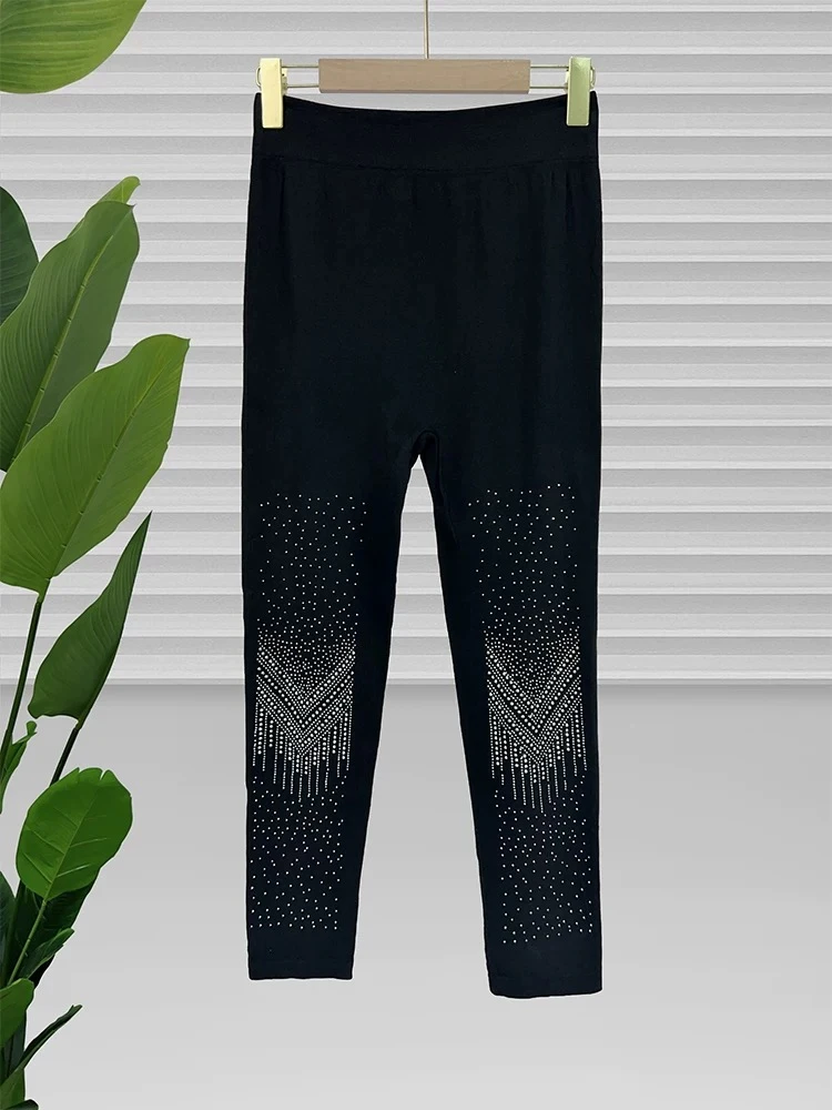 秋冬镶钻打底裤烫钻高腰遮肉显瘦高弹力修身外穿百搭通勤长裤