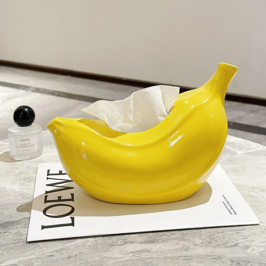 创意香蕉纸巾盒客厅茶几家居装饰品陶瓷纸抽盒多巴胺禁止焦虑摆件