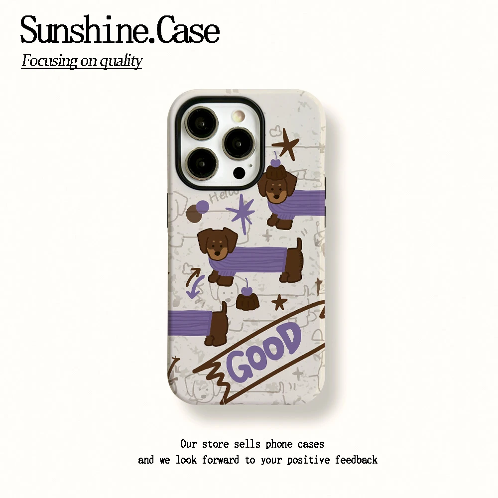 菲林二合一适用苹果华为vivo小米oppo手机壳紫色腊肠狗15PRO/14