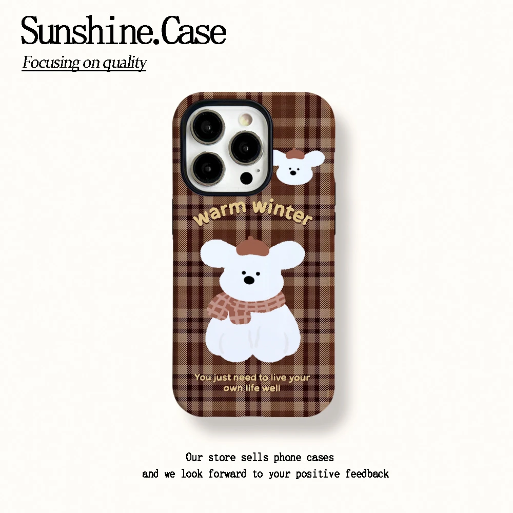 菲林二合一适用苹果华为vivo小米oppo手机壳格纹围巾狗15PRO/14