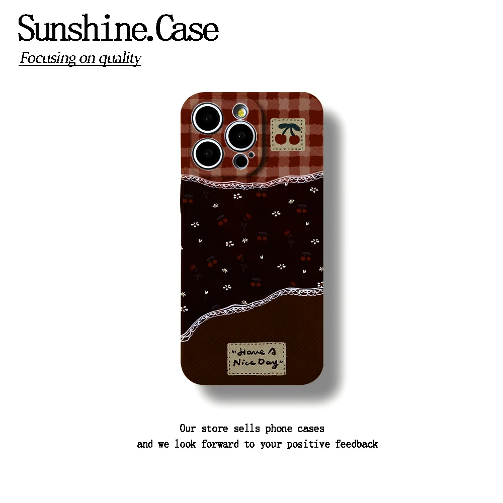 樱桃拼接布菲林软壳适用苹果华为vivo小米oppo手机壳防摔全包ins