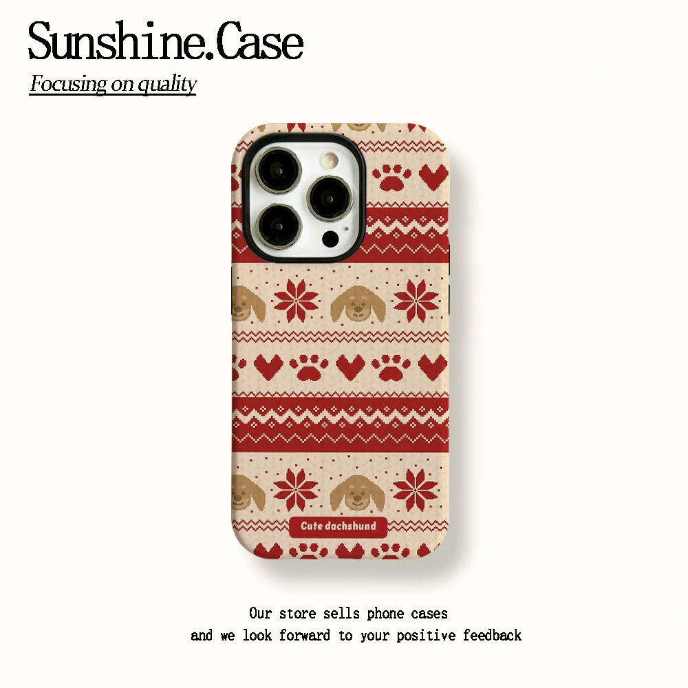 菲林二合一适用苹果华为vivo小米oppo手机壳圣诞花纹16PRO/15/14