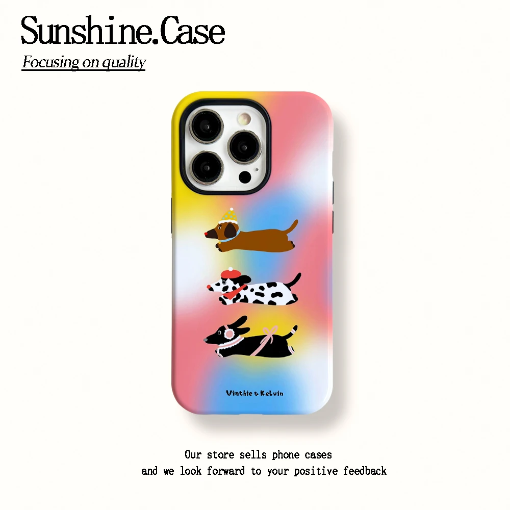 菲林二合一适用苹果华为vivo小米oppo手机壳五彩腊肠狗15PRO/14