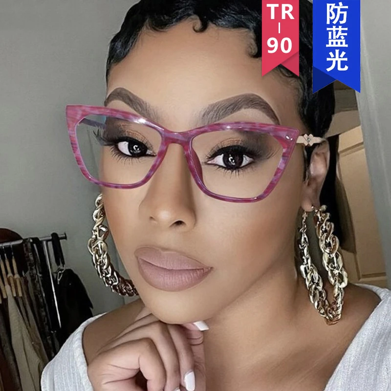 潮流猫眼老花镜2023新款个性欧美平光镜TR90镶钻防蓝光复古眼镜架
