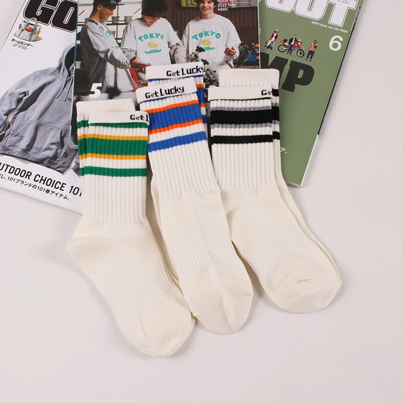 SWAGSOCKS三双装袜子男女街头潮牌创意翻边字母条纹中长筒潮袜棉