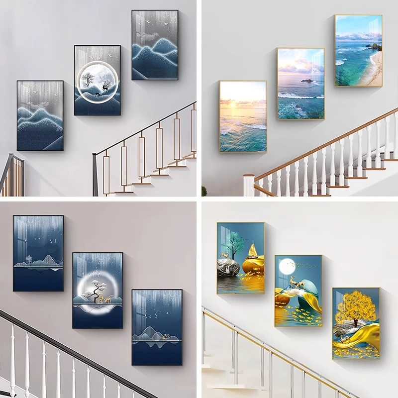 客厅装饰画现代简约楼梯间三联画复式走廊过道壁画沙发背景墙挂画