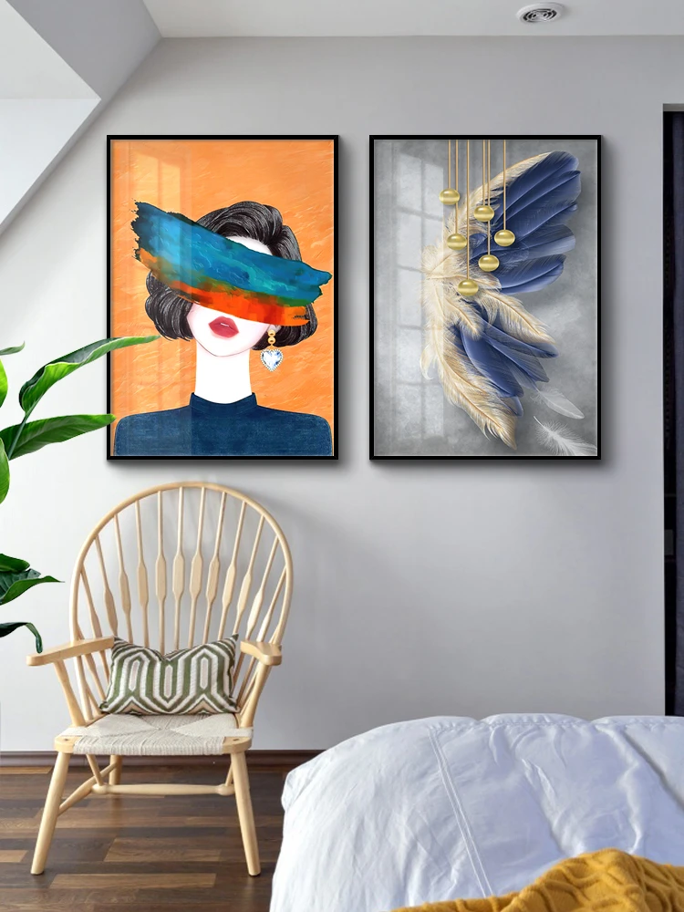 床头墙面装饰画现代简约卧室主卧房间背景墙挂画轻奢温馨两联壁画