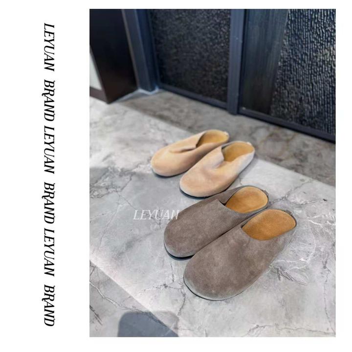 2024夏新款the勃肯鞋厚底真皮一脚蹬牛皮平底纯色时尚包头勃肯拖