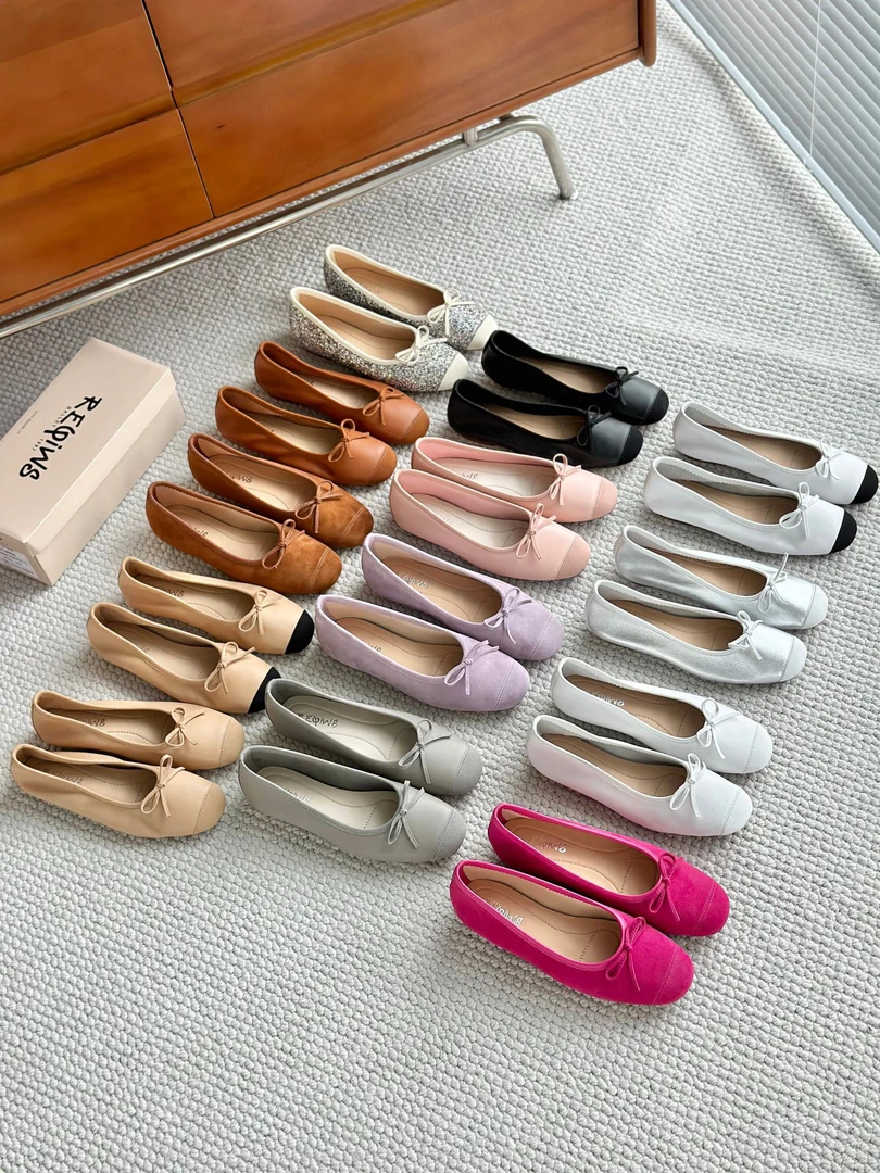 小众风真皮圆头芭蕾舞鞋平底浅口蝴蝶结单鞋法式复古女鞋