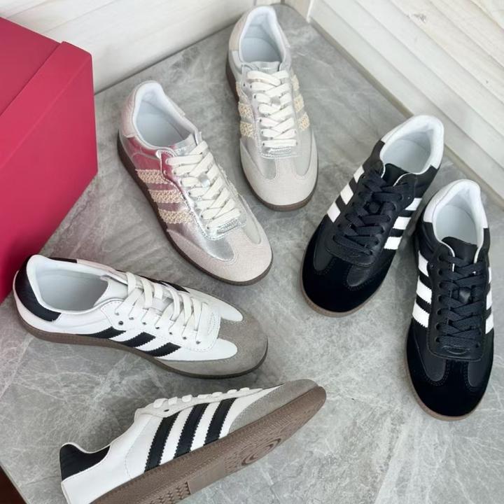 2024年秋季新款三条杠系带真皮休闲百搭运动鞋平底透气单鞋德训鞋