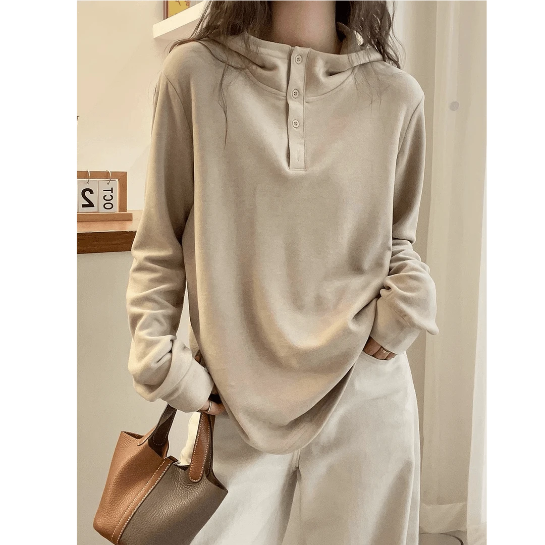 新款~德绒发热保暖连帽卫衣女2025打底内搭设计感长袖打底衫上衣