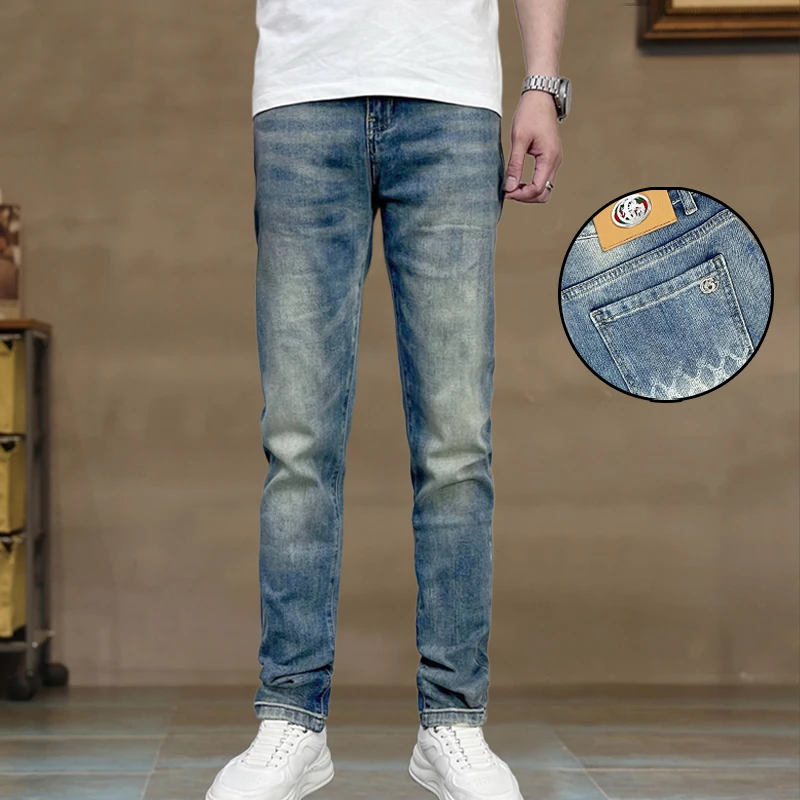 2109韩版蓝色男牛仔裤子时尚休闲男士裤子水洗直筒裤百搭潮流