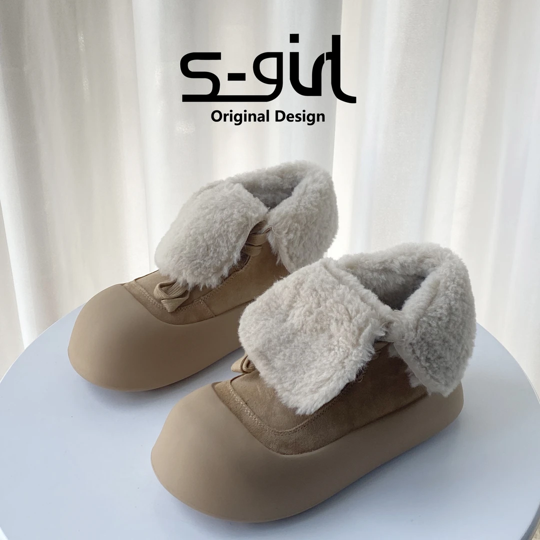 SGILR TWTW棉鞋女2024新款冬季厚底大头丑萌面包鞋高帮保暖雪地靴