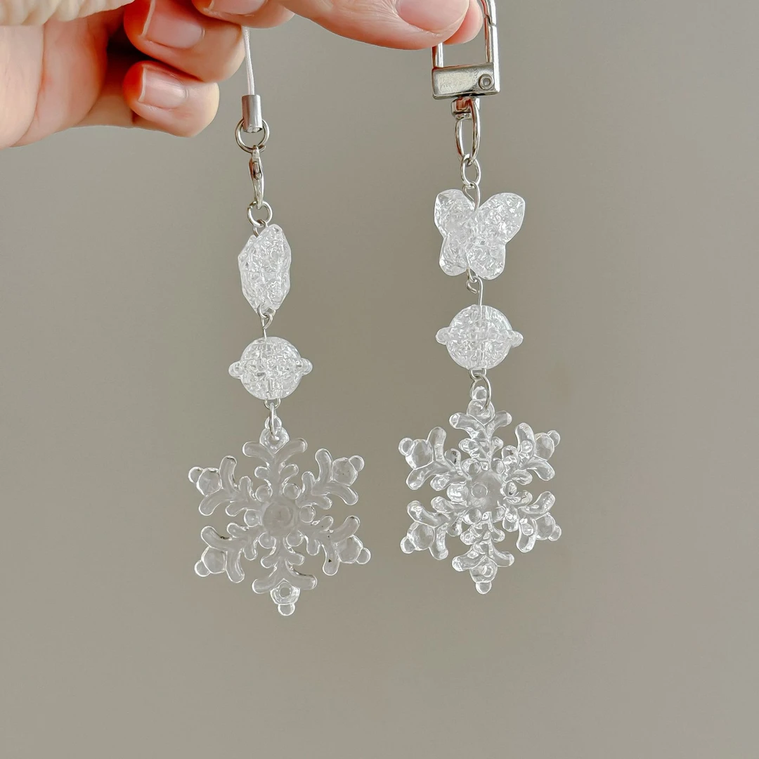 冰透雪花串珠手作挂件蝴蝶少女心ins风手机链ccd耳机包挂件钥匙链