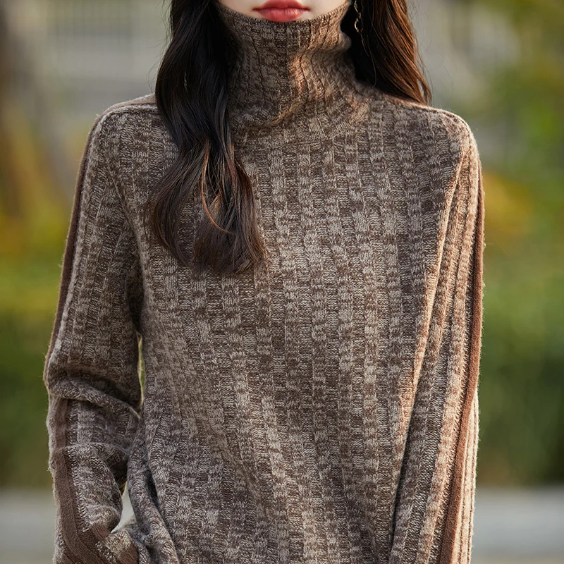纯羊毛加厚花纱纯羊毛衫针织衫加厚毛衣洋气时尚秋冬女款宽松保暖
