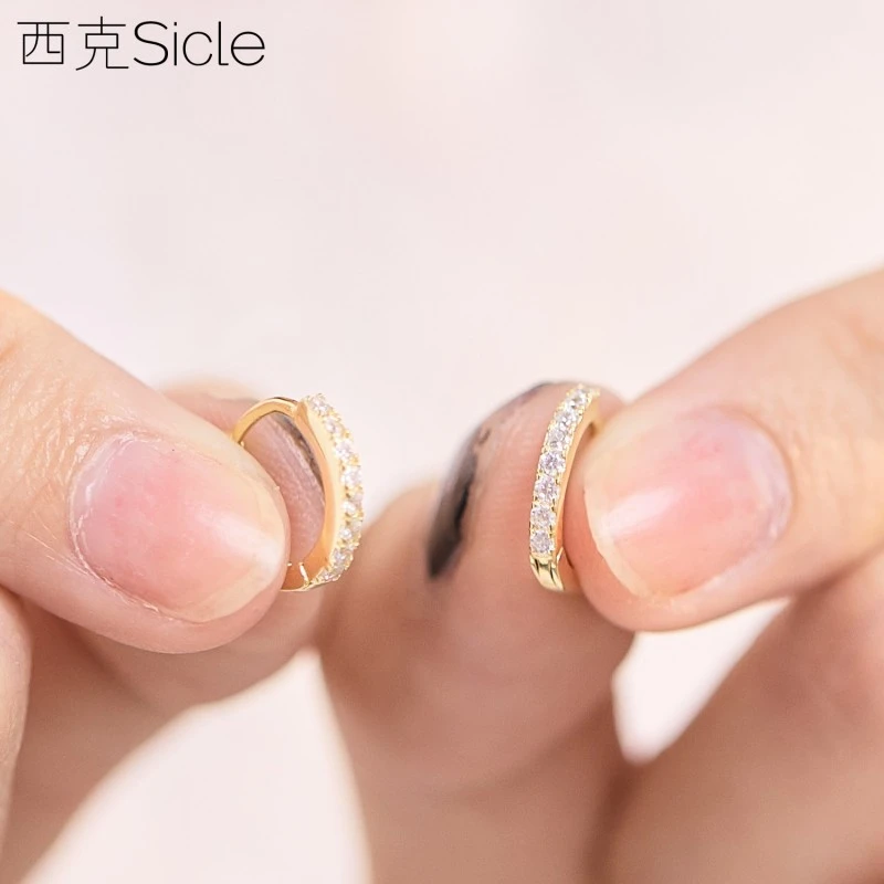 925银合成锆石耳饰 耳圈女纯银耳扣s925耳环2025新款爆款高级感