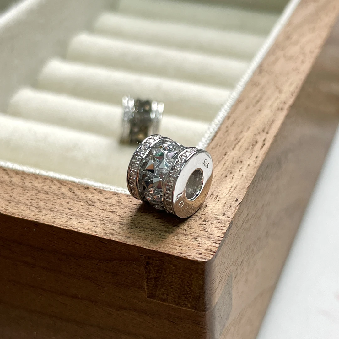 吊坠925银合成锆石 碎碎银桶珠吊坠女纯银s925吊坠气质百搭简约