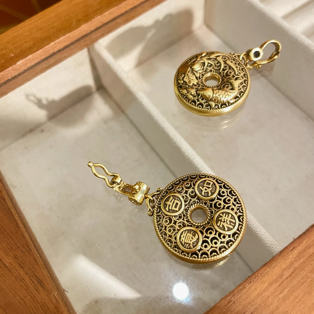 吊坠925银 吉祥如意牌圆形吊坠女纯银s925手工气质时尚