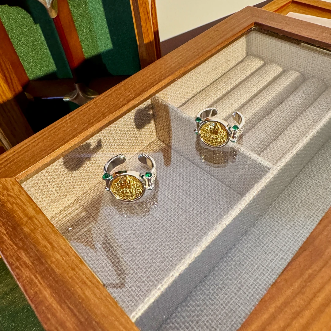 925银戒指 黄财神戒指女纯银s925银饰配件配饰食指中指绿色百搭