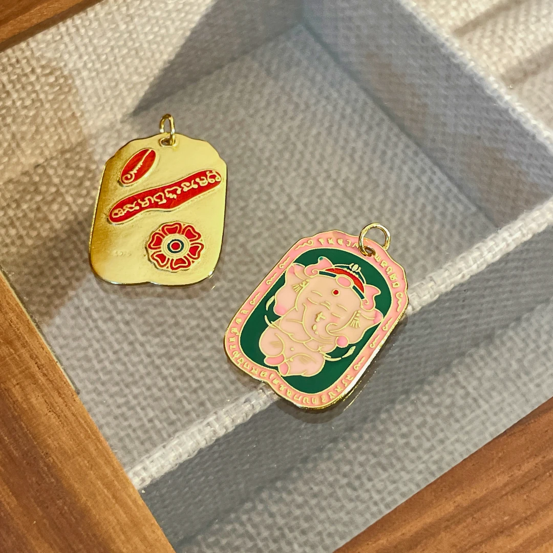 吊坠925银 象什吊坠女纯银s925银饰古法小众彩色