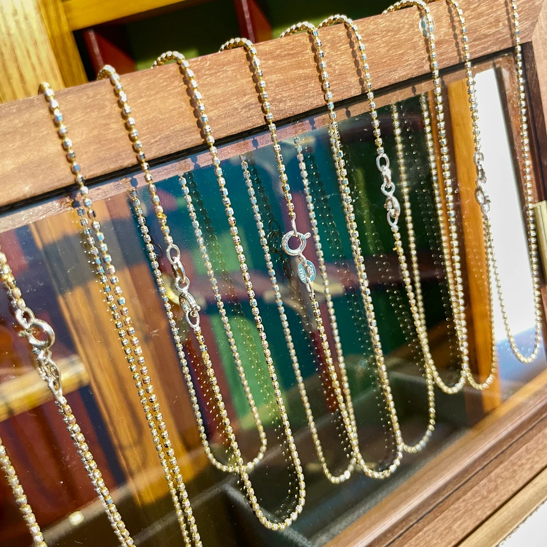 链子925银 双珠豆豆项链女纯银s925银饰锁骨链小众简约纯银链子