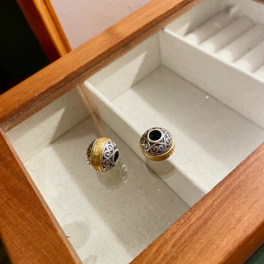 吊坠925银 太岁桶珠金银撞色纯银吊坠s925圈圈素款设计感经典中古