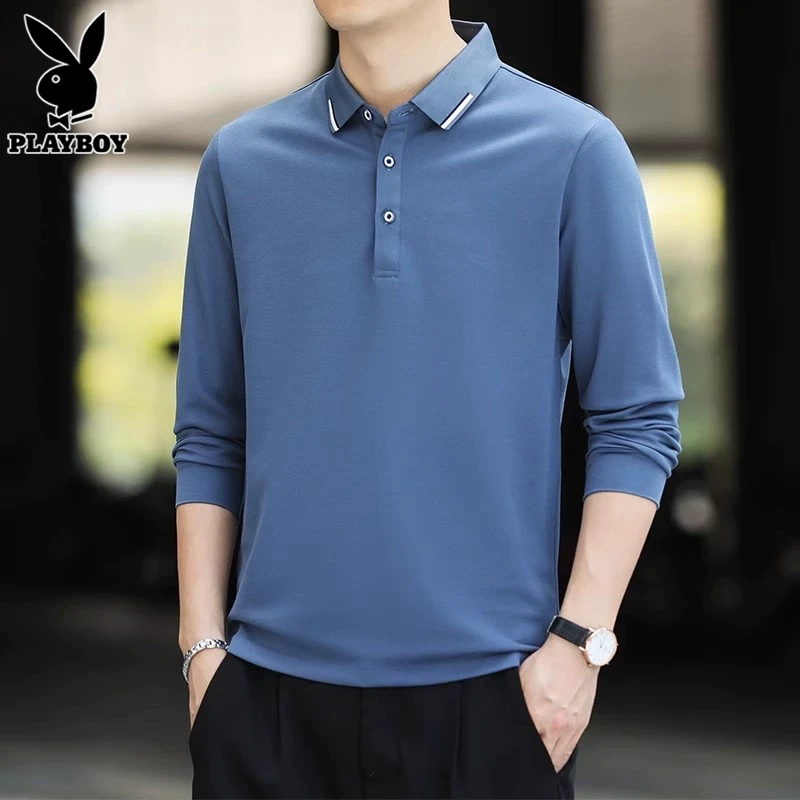 花花公子男士长袖t恤时尚潮流上衣春秋季宽松休闲体恤打底衫男装