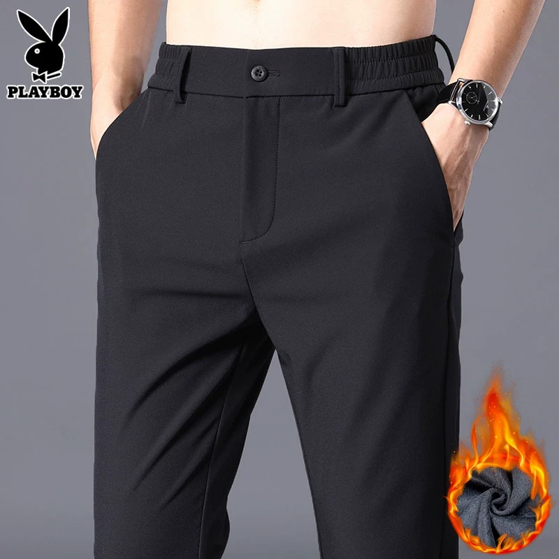 花花公子休闲裤男士西裤新款修身小脚商务潮流冬季黑色直筒长裤