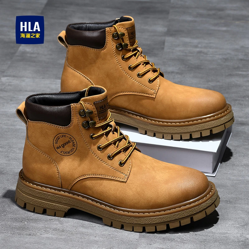 HLA/海澜之家情侣秋冬复古大黄靴时尚户外百搭英伦风休闲马丁靴