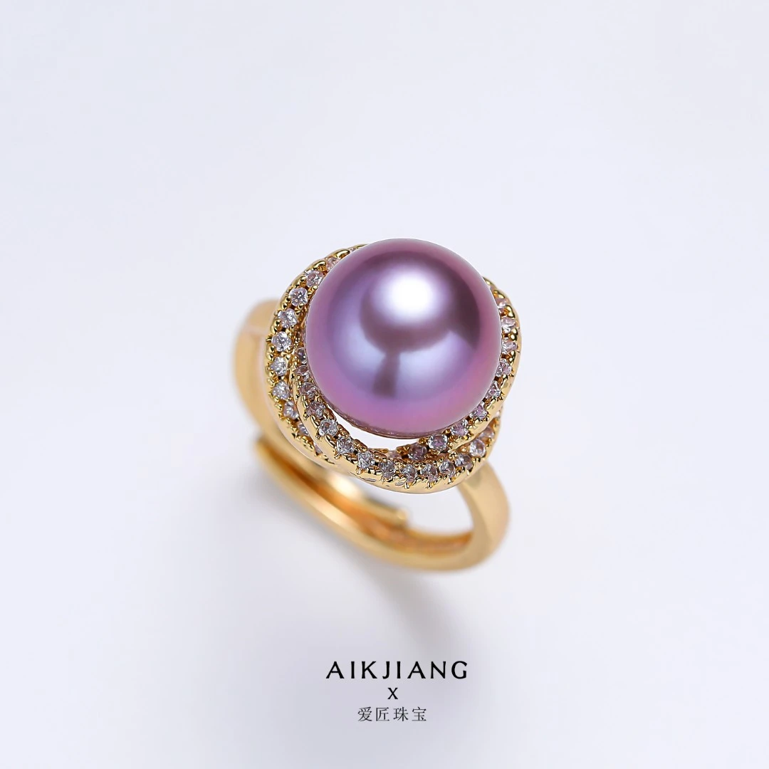 AIKJIANG/爱匠【白总】淡水紫珍珠9-11mm左右合金戒指 珍珠 合集