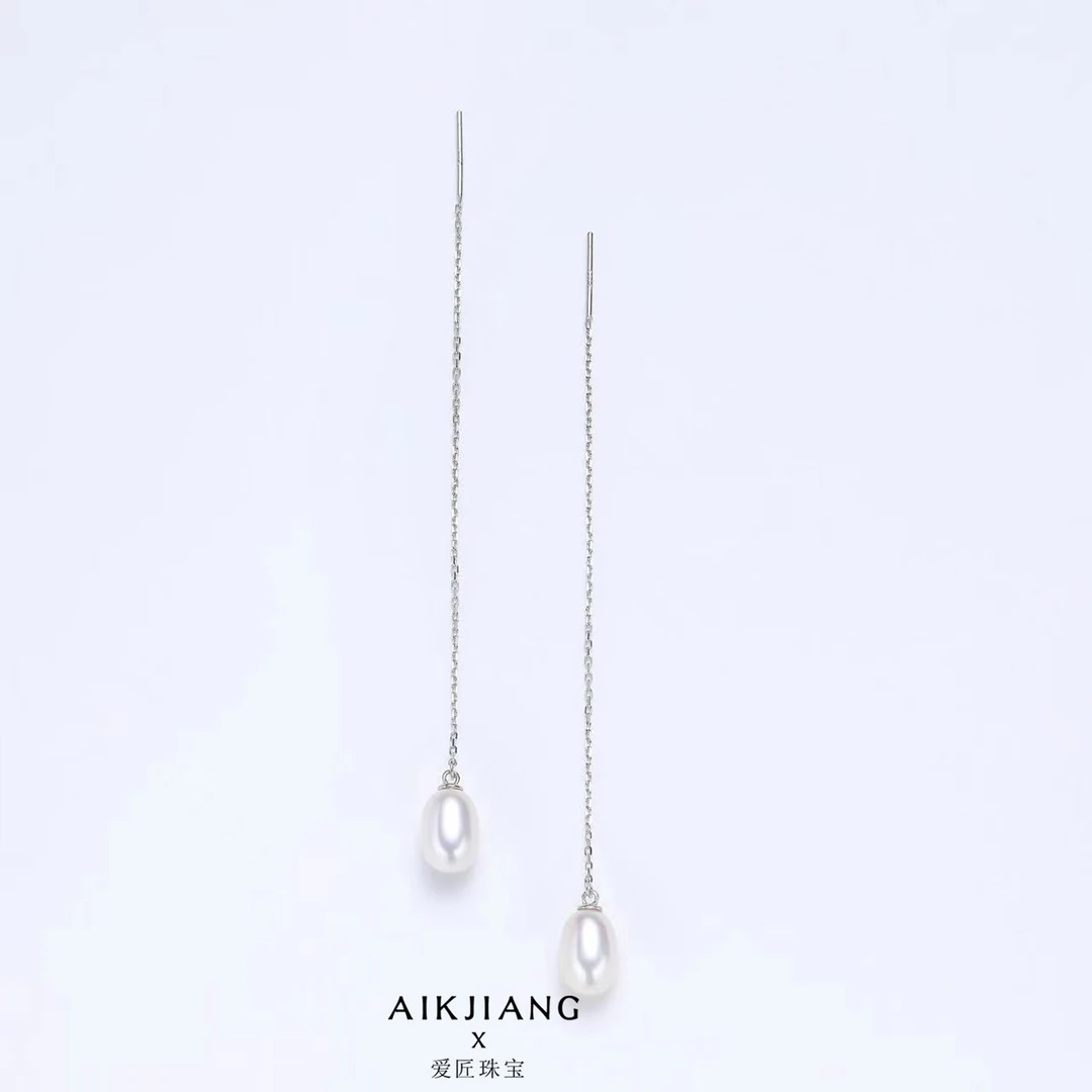 AIKJIANG/爱匠【白总】淡水米形珍珠耳线6-7mm左右简约时尚 百搭