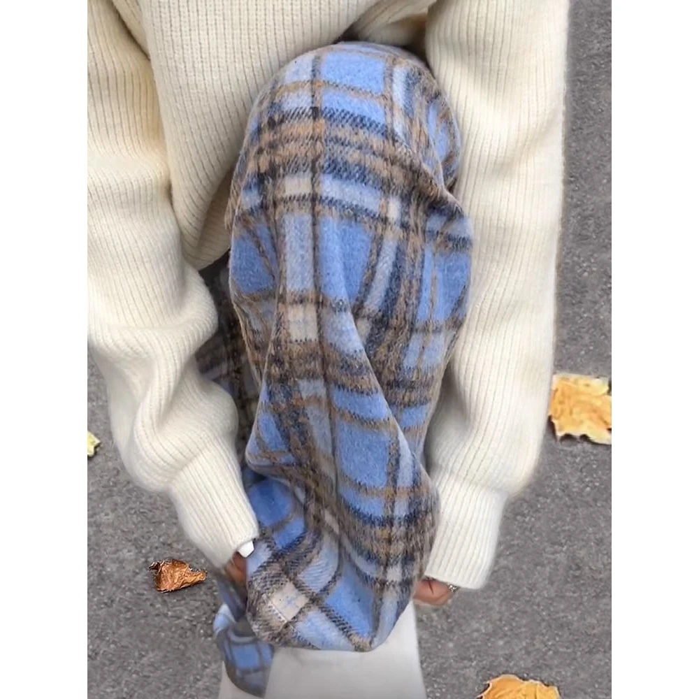 大码300斤加绒格子裤女秋冬季胖mm垂感休闲直筒毛呢窄版阔腿裤ins