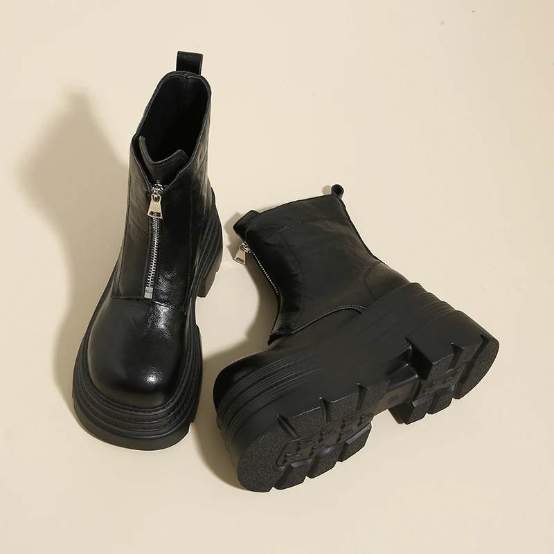 英伦风拉链简约时髦马丁靴女2025秋冬季百搭休闲松糕厚底10cm短靴