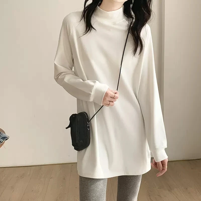 【遮屁股打底衫】中长款德绒长袖t恤女秋冬半高领女内搭上衣