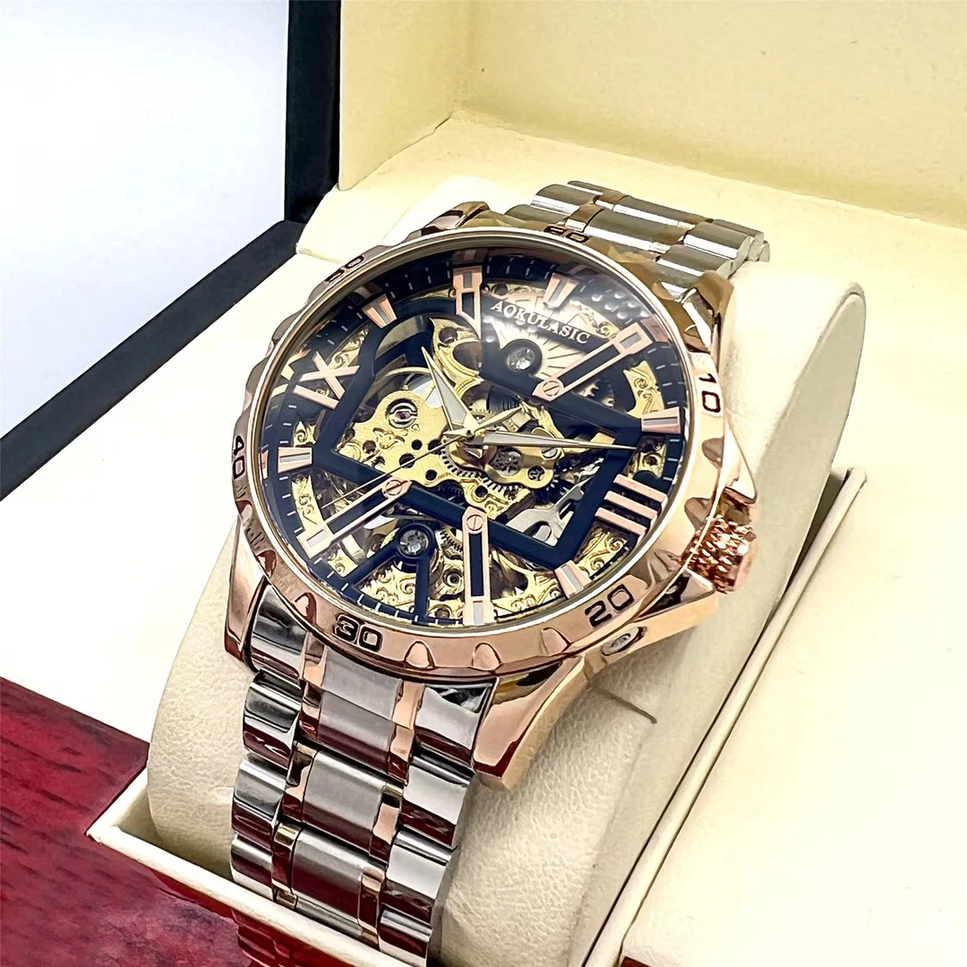 欧盟注册 伯爵系列 钢带5016三针夜光时尚夜光男士机械轻奢腕表