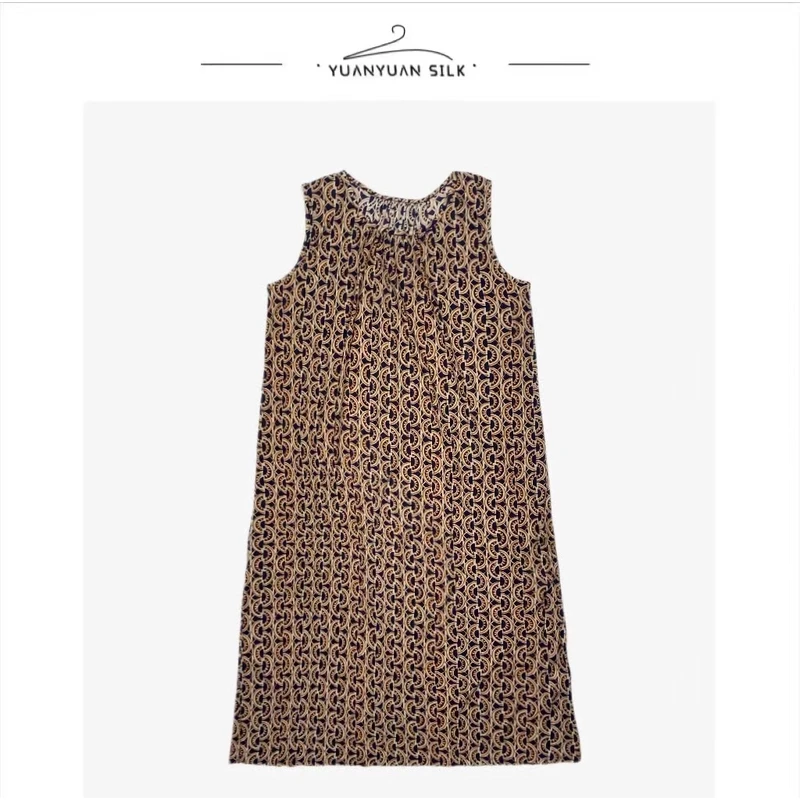 C 2800捻 42针100%桑蚕丝舒适无袖宽松夏季气质时尚印花背心裙d14