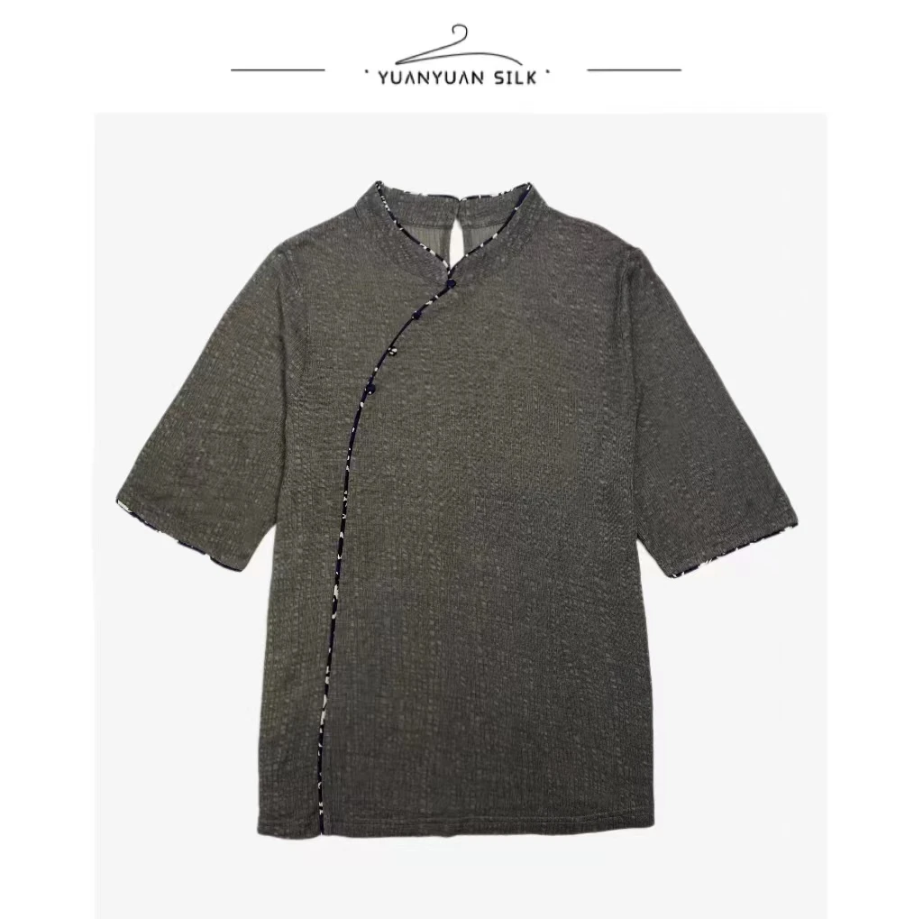 QC 2024新中式高端时尚显瘦文艺百搭提花打底衫3593