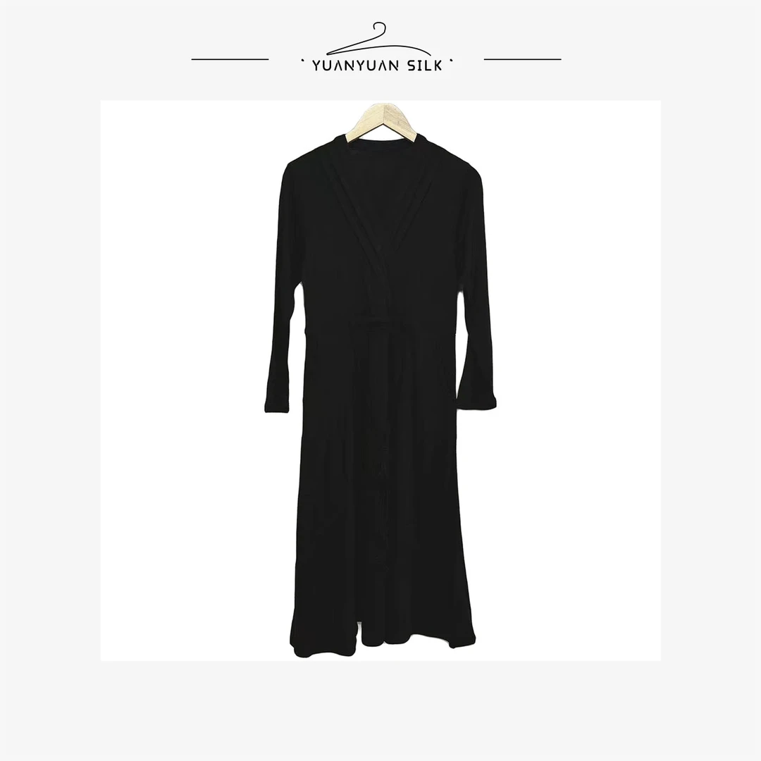 N 高级款V领纯色显气质200g羊毛精纺纱线连衣裙女y609