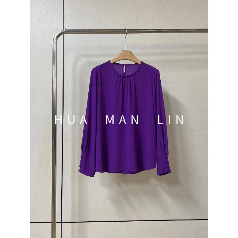 【花满林】编织圆领后一粒扣26MM鬼绉真丝桑蚕丝246859