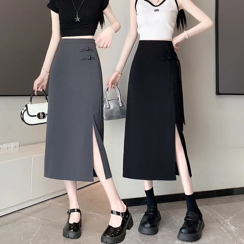 中长款小个子新中式夏季2025高腰气质垂感半身裙新款半身裙子