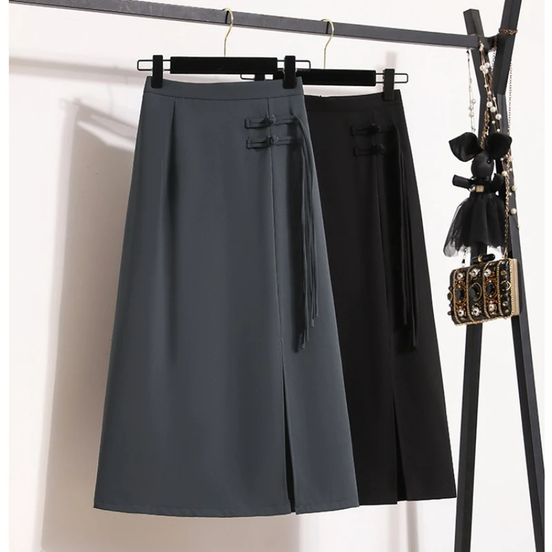 2025国风新中式女装高腰新款显瘦半身裙潮款垂感半身新款半身裙子